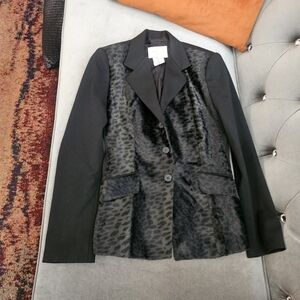 Vertigo Paris Black Faux Fur Front Leopard Print Women's Blazer Size Small
